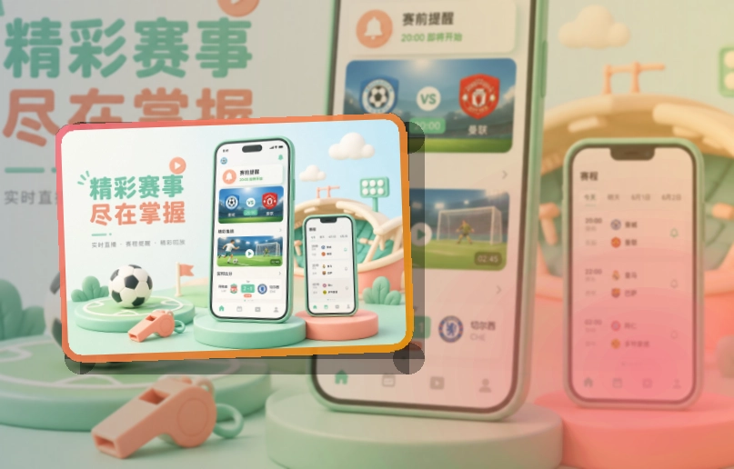 斜切下载区 · 比赛日App入口 · 电脑手机都能衔接界面展示